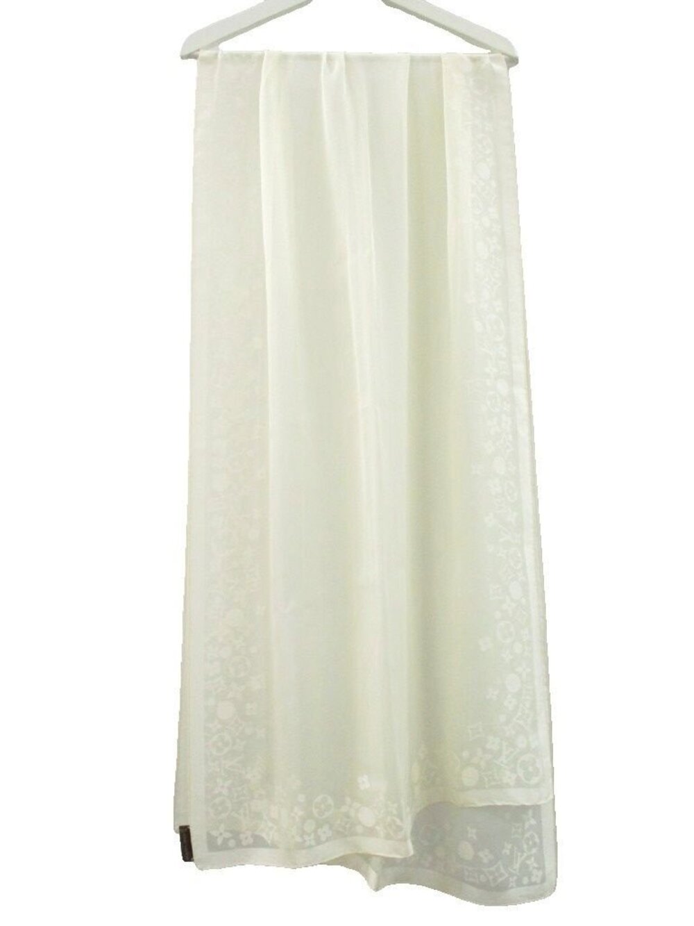 Louis Vuitton Silk Rayon Shawl Scarf Monogram Watermark Ivory Chiffon